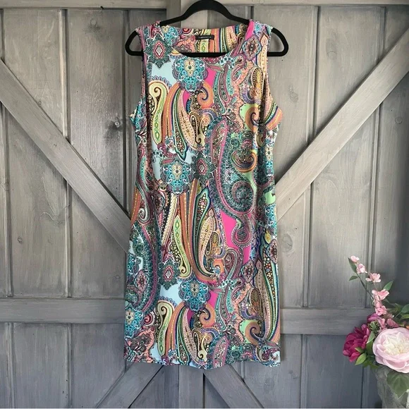 tommy hilfiger pink paisley dress Tommy Hilfiger Dress Womens 8 Pink Paisley Pleated Classic Artsy Coquette